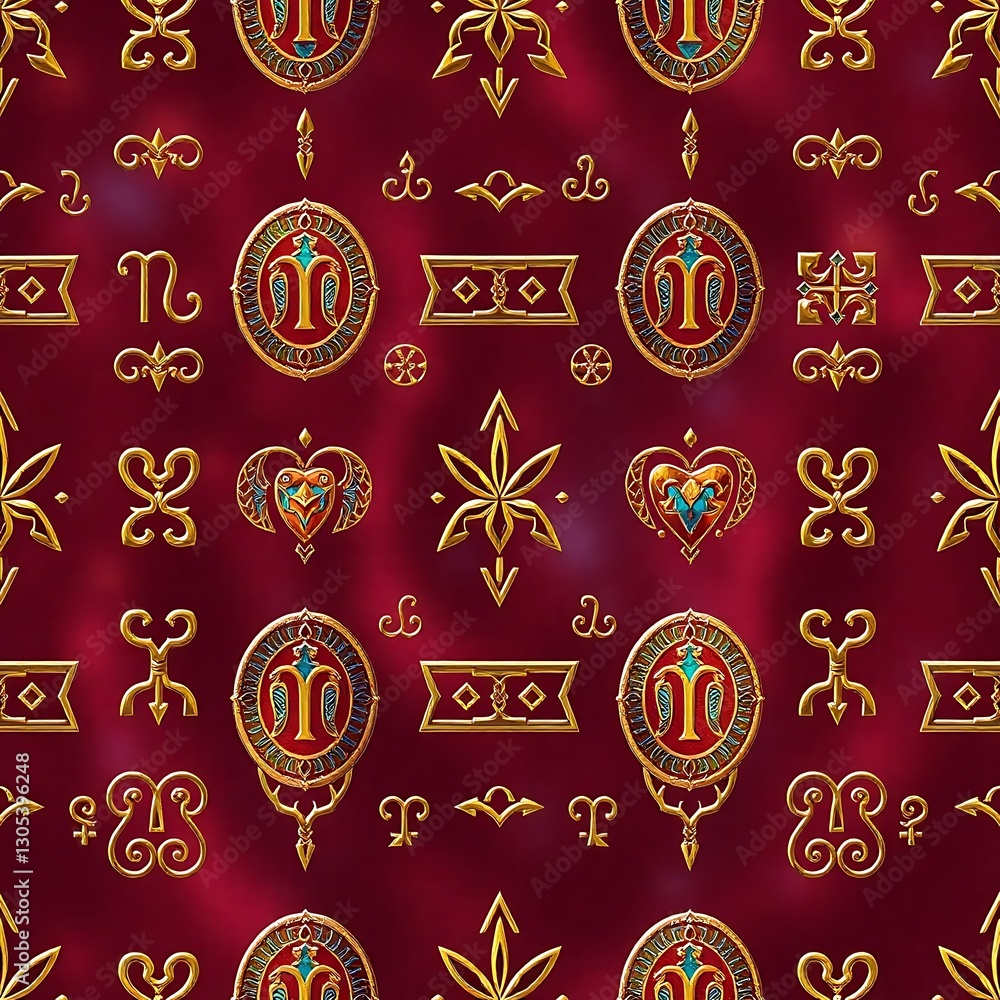 Poster celestial adornments: an intricate tapestry of celestial symbols and ornate patterns, rendered in op