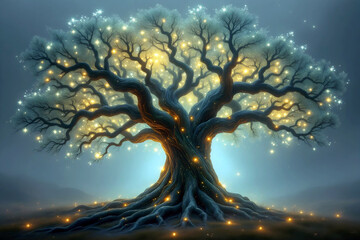 Glowing Energy Tree – Mystical Illuminated Tree with Sparkling Roots