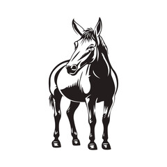 Black and White Mule Illustration High Resolution Monochrome Vector Clip Art