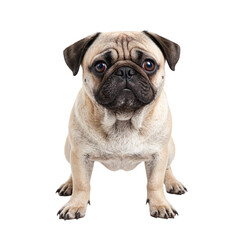 Fototapeta premium Adorable pug with wrinkled face and round eyes exuding charm and playfulness on a white background