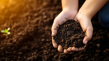 Farmer holding fertile soil in hands, promoting sustainable agriculture