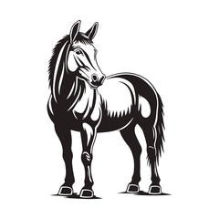 Black and White Mule Illustration High Resolution Monochrome Vector Clip Art