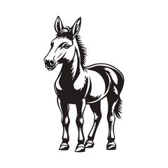 Black and White Mule Illustration High Resolution Monochrome Vector Clip Art
