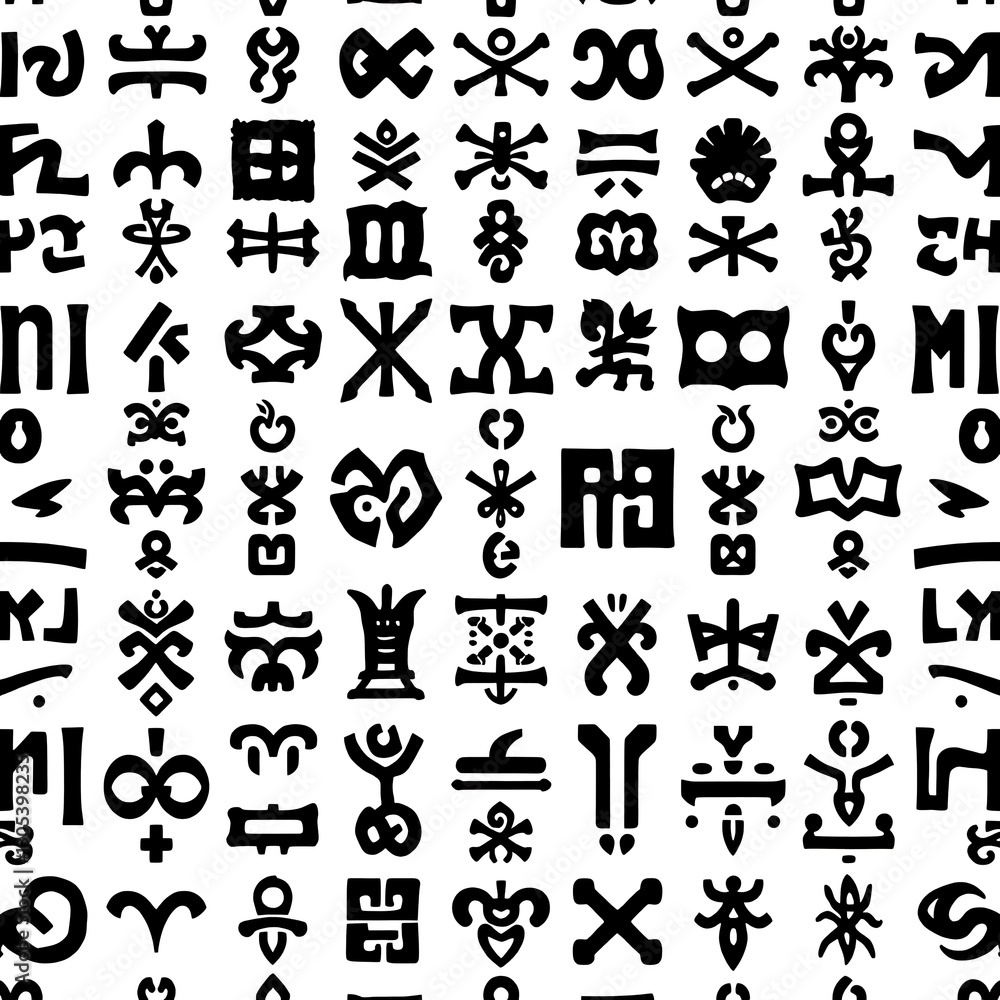 Poster ancient symbols grid: a repeating pattern of intricate, archaic symbols fills the frame. displaying 