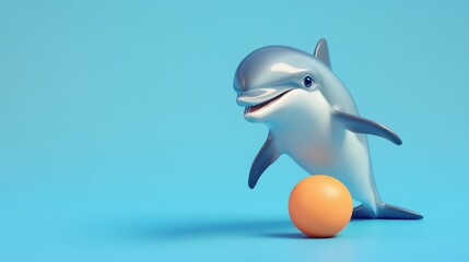 Playful Dolphin Hopping Over Orange Ball