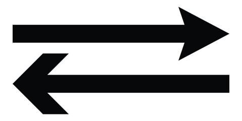 Straight long double vector arrow. Horizontal long straight arrow with two left and right pointers. Black width symbol isolated on white background.