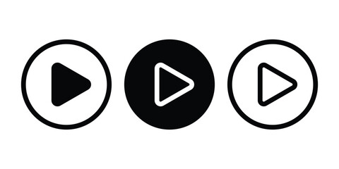 Black play button icon set isolated on white background.