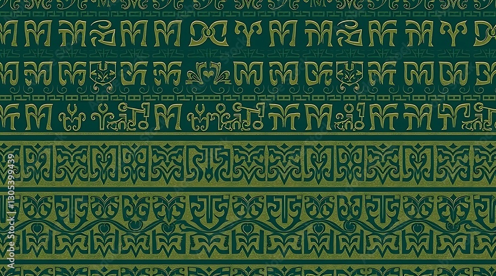 Poster ancient manuscript: a detailed pattern design resembling ancient manuscript text and borders, with a