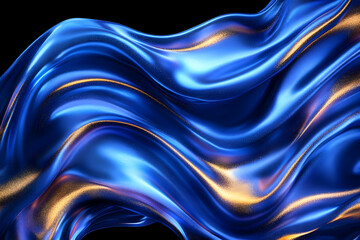 Obraz premium Blue and gold fabric flowing, dark background