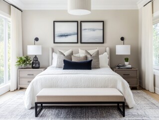A comfortable and inviting modern bedroom with beautiful decor