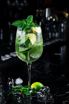 Fresh Mojito cocktail Summer cool frappe cocktail with lime and mint