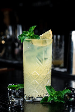 Fresh cool detox water drink with lemon. Lemonade with mint. proper nutrition and healthy eating. Fitness diet.