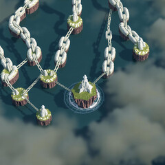 Abstract Conceptual Cloud Network DiagramIslands Linked by Chains: A Digital Representation of Connection and Isolation