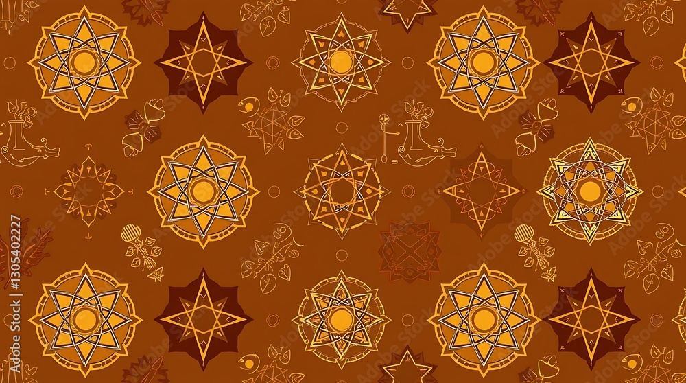 Poster exquisite pattern design: a beautiful geometric pattern with intricate details on warm brown, the re
