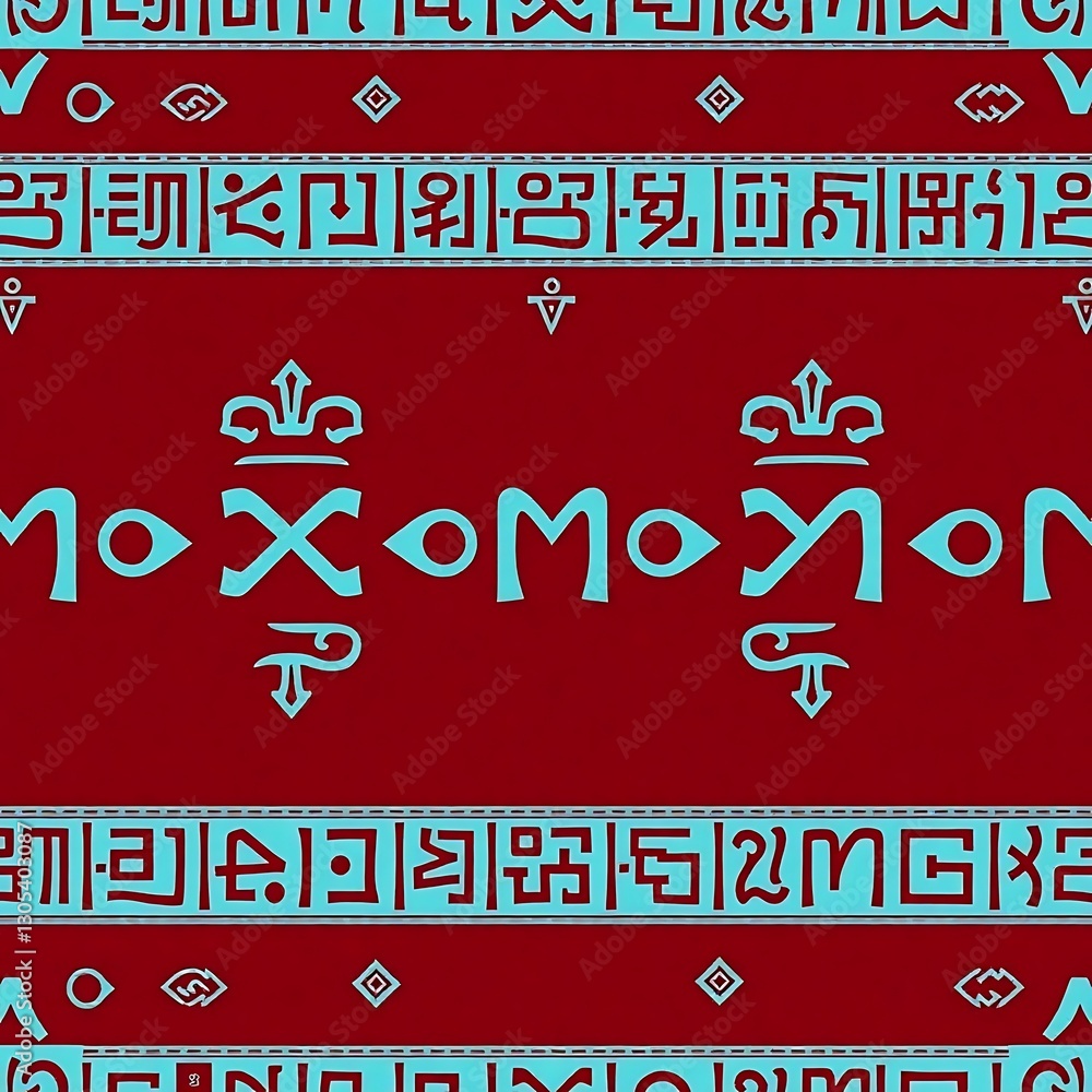 Poster red and blue aztec pattern: a seamless pattern featuring an abstract geometric design in vibrant red