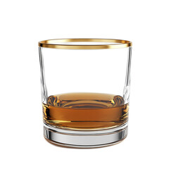 Elegant Crystal Glass with Golden Rim Filled with Amber Liquid, Isolated on White Background for...
