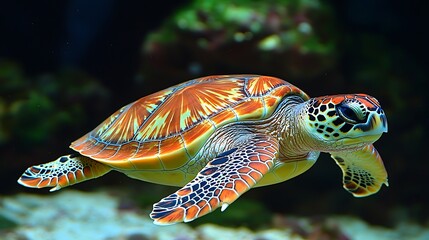 Fototapeta premium Sea turtle swimming gracefully in a vibrant coral reef environment