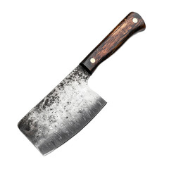 Vintage style kitchen cleaver with wooden handle showcasing unique blade texture and craftsmanship, perfect for culinary arts or food preparation projects