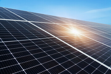 Solar power station. Solar panels, photovoltaics, alternative source of electricity - concept of...