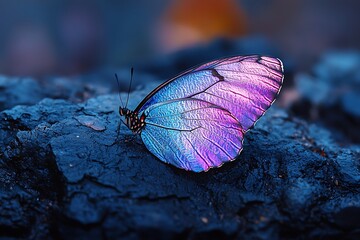 Obraz premium Iridescent butterfly on bark