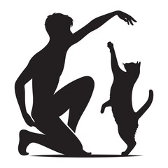 man playing with cat vector silhouette illustration