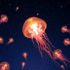 Glow-in-the-Dark JellyfishBioluminescent Jellyfish in Deep Sea