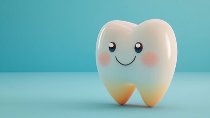 Cute cartoon tooth on blue background (1)