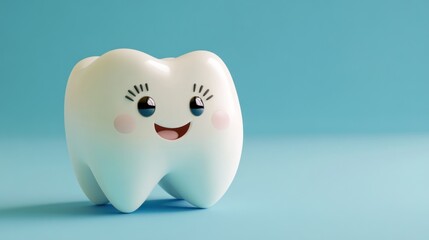 Cute cartoon tooth on light blue background (8)
