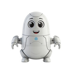 Fototapeta premium Adorable toy robot with cartoonish features wide eyes and round body Playful and friendly design on a white background