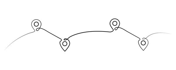 Location pointers one line art icon vector, location pointer line art drawing flat vector illustration isolated on white background.