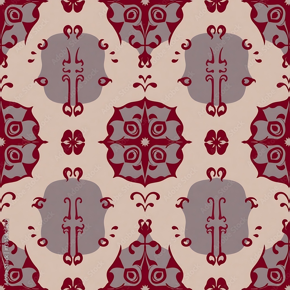 Poster ornamental red and gray: a mesmerizing seamless pattern featuring stylized ornamental elements in sh