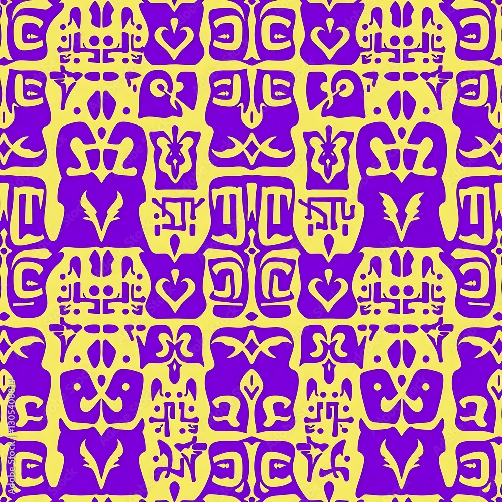 Poster vibrant pattern: a bold, graphic pattern in striking yellow and purple hues, showcasing intricate re