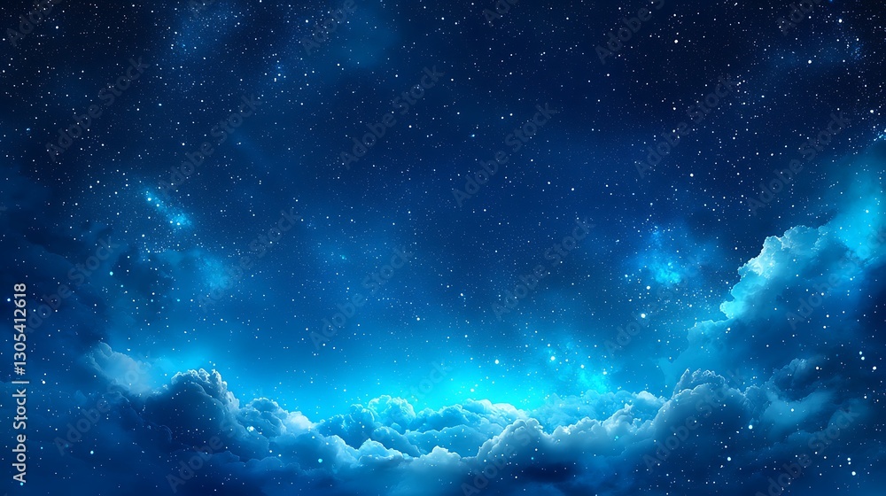 Poster sky full of stars and clouds at night; celestial view background