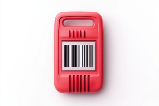 Barcode scanner, retail business, red plastic, isolated object, technology, scanning device, inventory management, commercial use, modern design, electronic tool