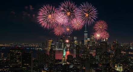 Fototapeta premium Fireworks over Skyline