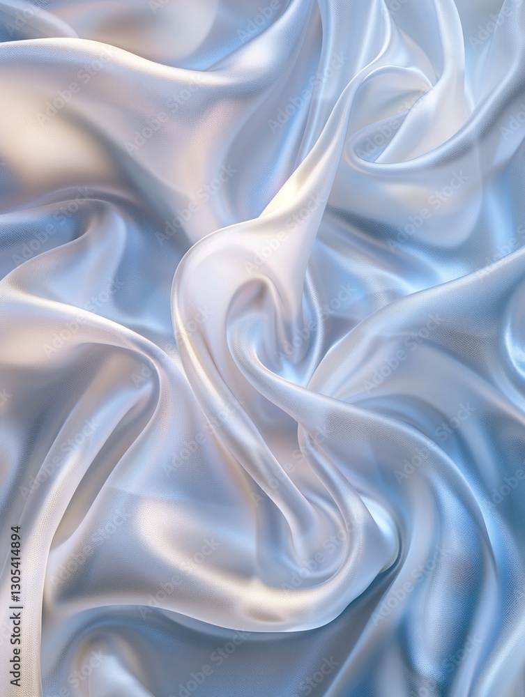 Poster silver satin drapes in structured folds, creating a striking light and shadow play in a minimalist s