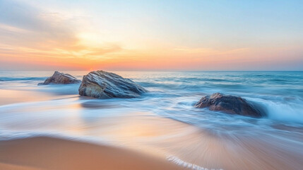 Obraz premium Breathtaking view of powerful waves crash against the rocky shoreline