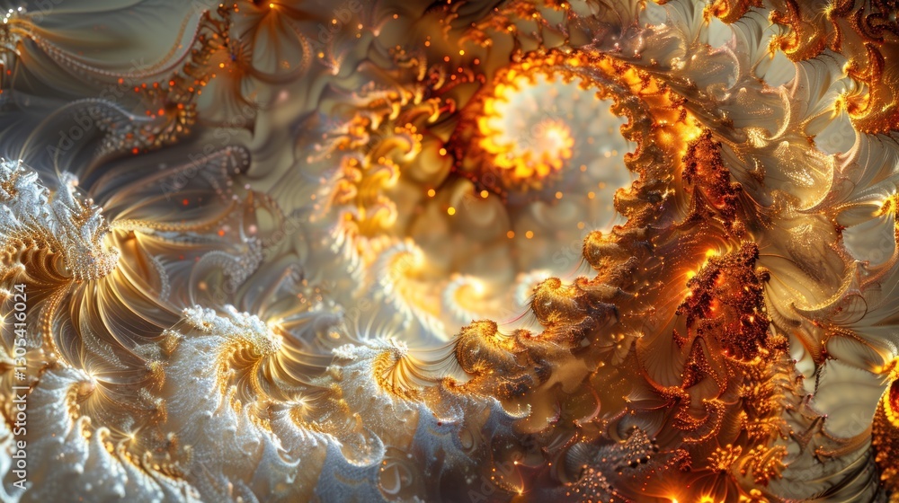 Aufkleber layers of radiant swirls radiate warmth with golden and neon orange hues, creating a mesmerizing dyn