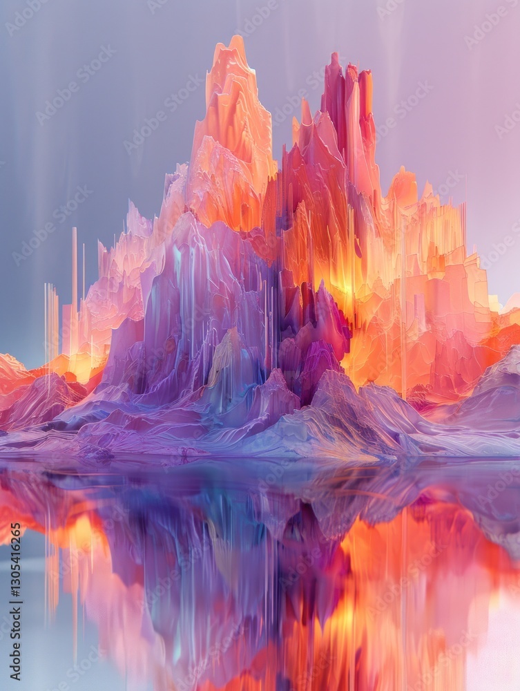 Poster soft moody lighting enhances the unique blend of colors and shapes, creating an ethereal visual expe