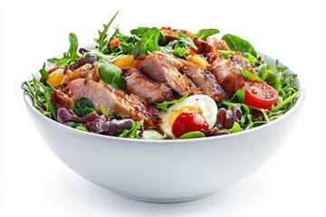 Fresh Salad with Grilled Meat, Cherry Tomatoes and Mixed Greens