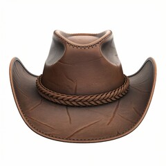 Rugged Brown Leather Cowboy Hat with Braided Band.