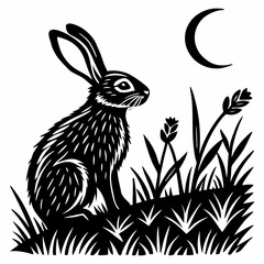 creative unique black silhouette smiling rabbit icon