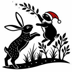 creative unique black silhouette playful rabbit with rabbit  concept icon