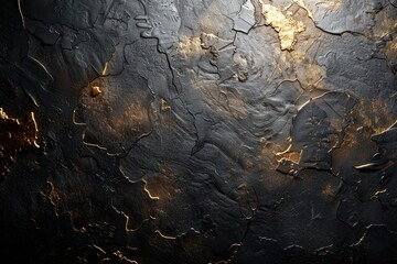 The artwork showcases a gold-leaf oil paint on deep charcoal, exuding sophistication