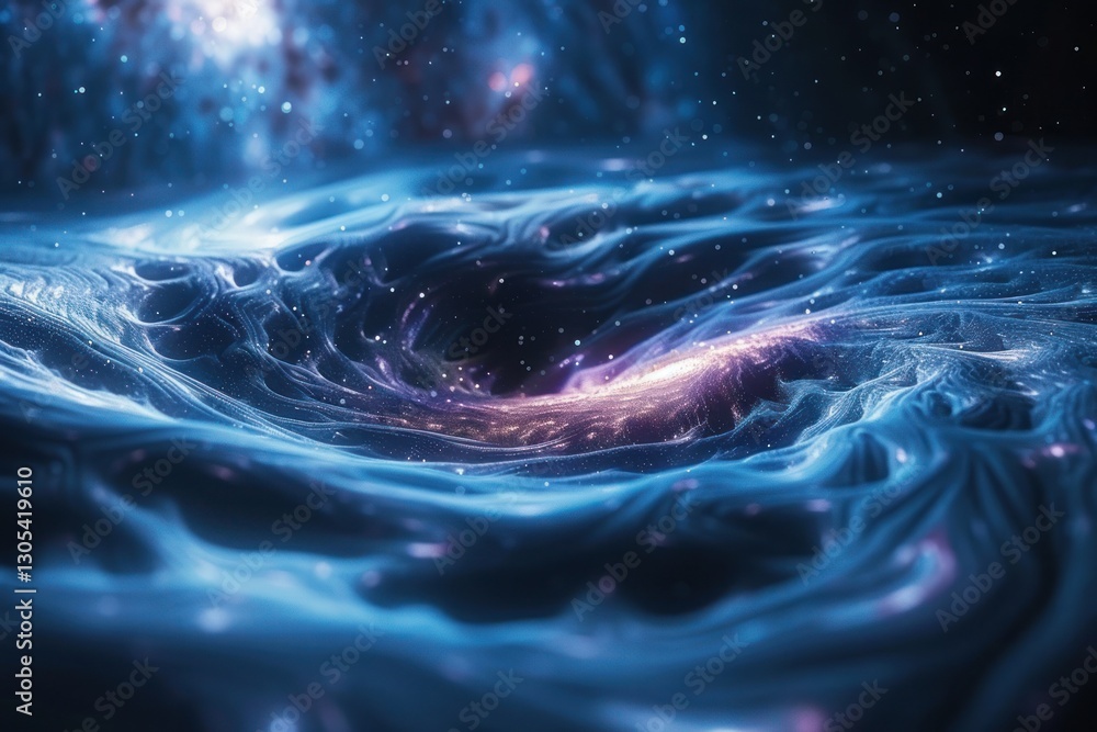 Poster dynamic waves of space curve energetically around a distant core, creating a mesmerizing cosmic disp