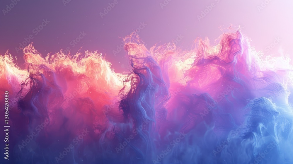 Poster soft organic colors merge with digital disturbances, creating a serene yet intriguing abstract compo