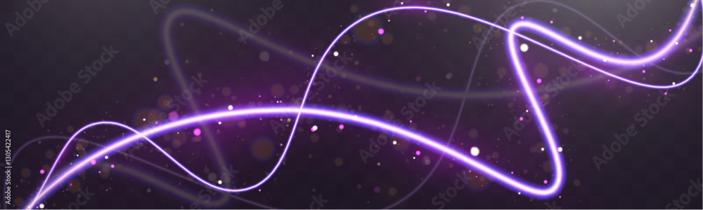 Poster Abstract glowing light trails with bokeh and sparkles on a smooth background. Dynamic motion effect for futuristic, digital, and technology-themed designs.	
