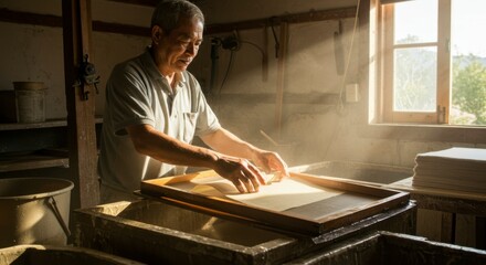 Japanese Papermaker at Work
