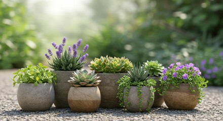 Succulents & Lavender on Gravel Path
