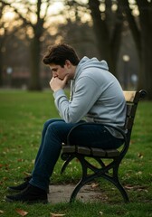 Fototapeta premium Man in Park Deep in Thought